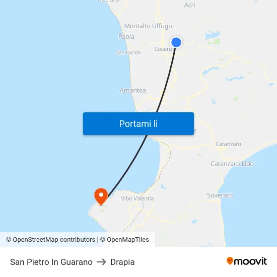 San Pietro In Guarano to Drapia map