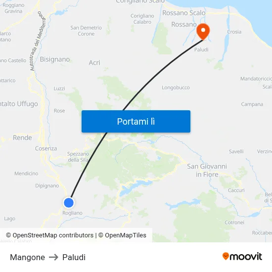 Mangone to Paludi map