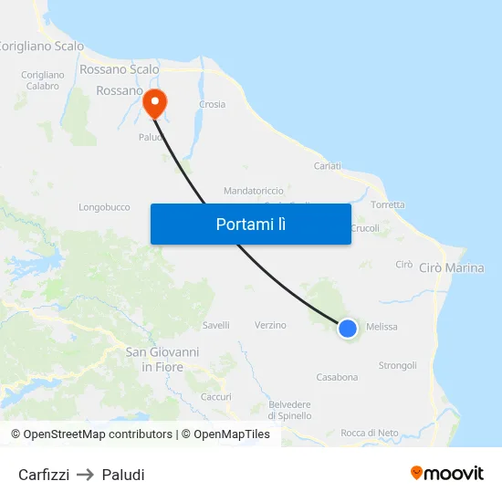 Carfizzi to Paludi map