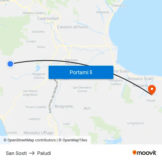 San Sosti to Paludi map