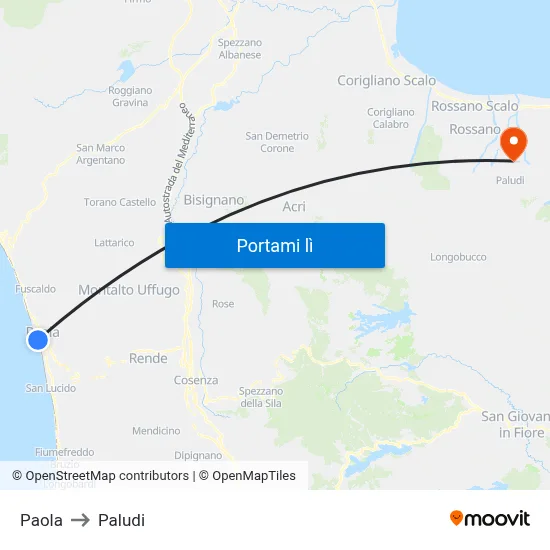 Paola to Paludi map