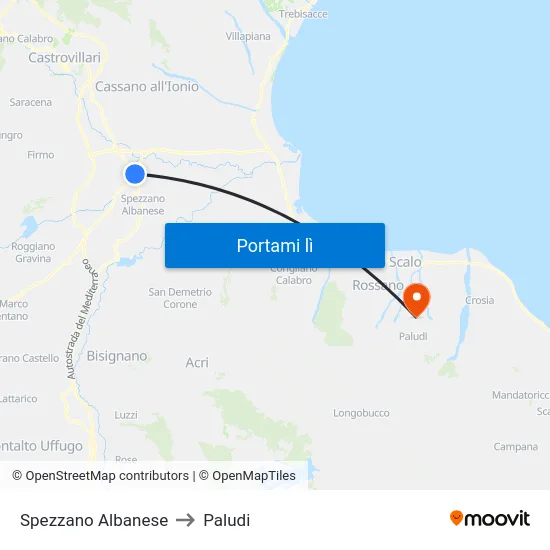 Spezzano Albanese to Paludi map