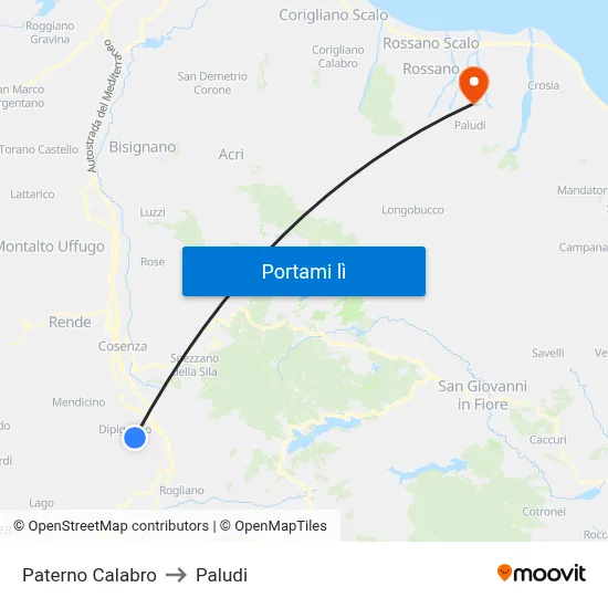 Paterno Calabro to Paludi map