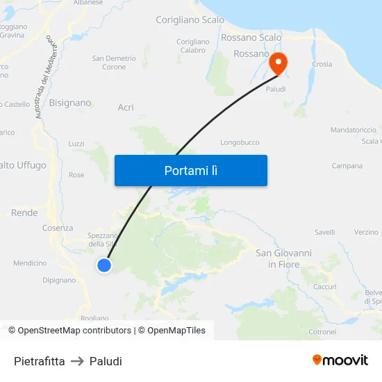 Pietrafitta to Paludi map