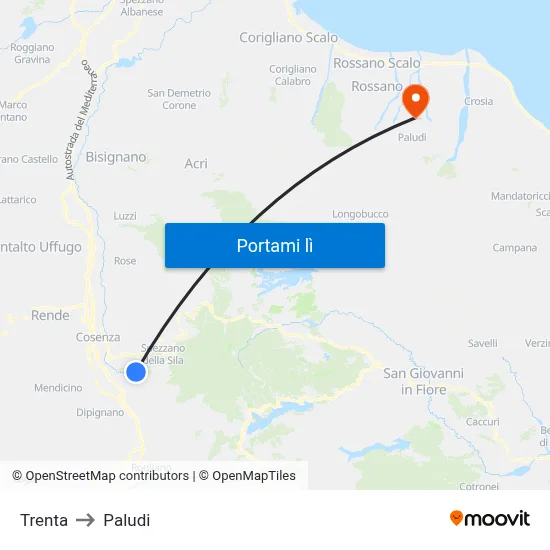 Trenta to Paludi map