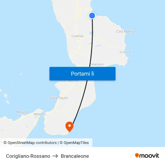 Corigliano-Rossano to Brancaleone map