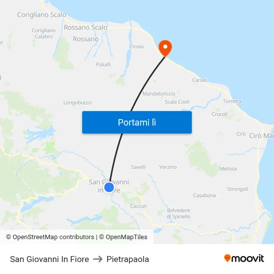 San Giovanni In Fiore to Pietrapaola map