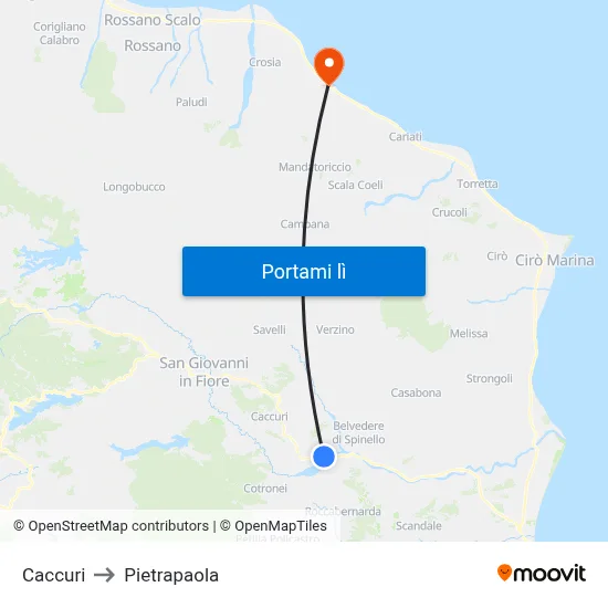 Caccuri to Pietrapaola map