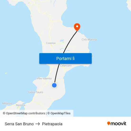 Serra San Bruno to Pietrapaola map
