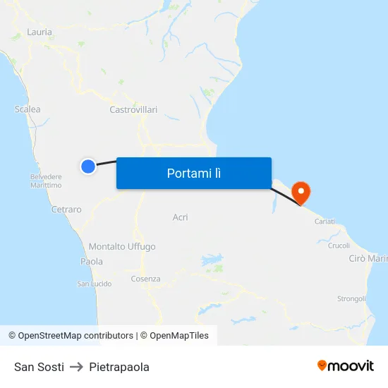 San Sosti to Pietrapaola map