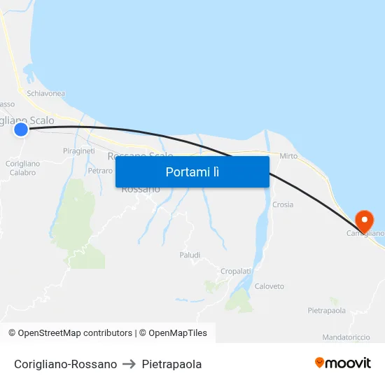 Corigliano-Rossano to Pietrapaola map