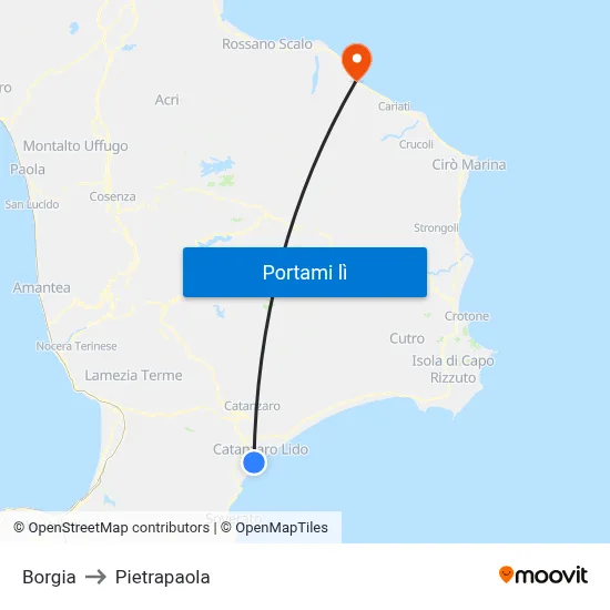 Borgia to Pietrapaola map
