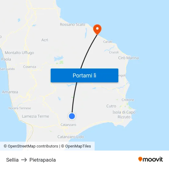 Sellia to Pietrapaola map