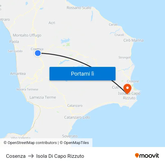 Cosenza to Isola Di Capo Rizzuto map