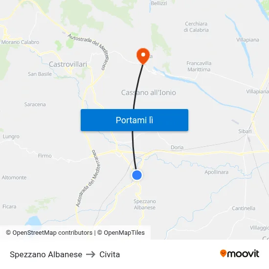 Spezzano Albanese to Civita map