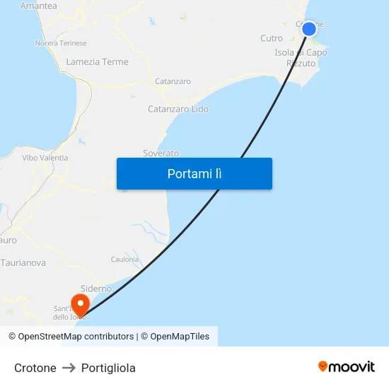 Crotone to Portigliola map