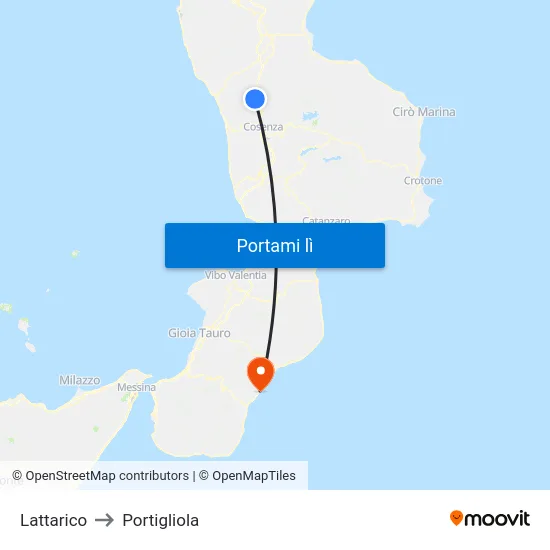 Lattarico to Portigliola map