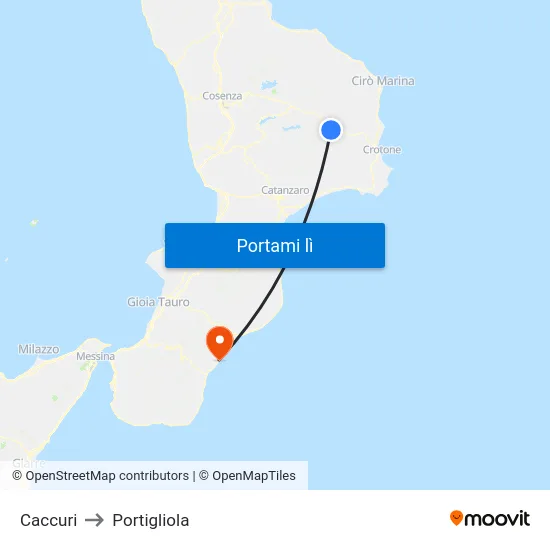 Caccuri to Portigliola map