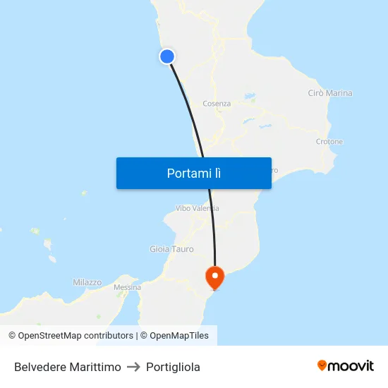 Belvedere Marittimo to Portigliola map