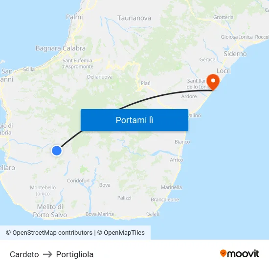 Cardeto to Portigliola map