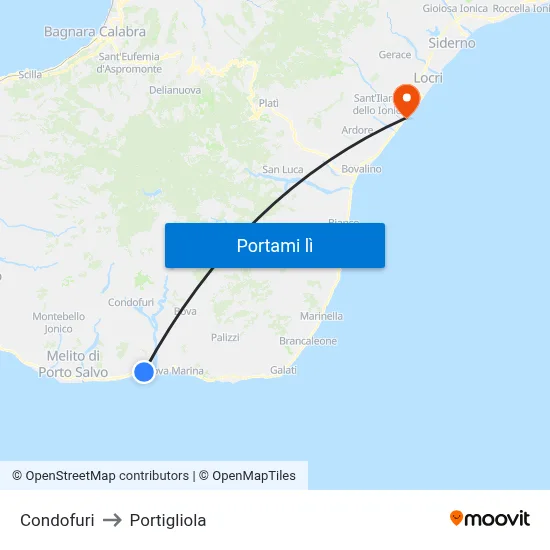 Condofuri to Portigliola map