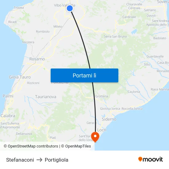 Stefanaconi to Portigliola map