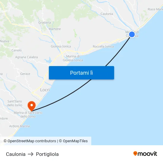 Caulonia to Portigliola map