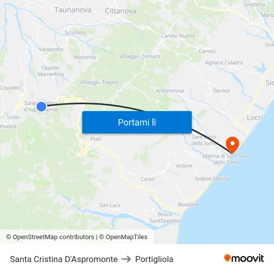 Santa Cristina D'Aspromonte to Portigliola map