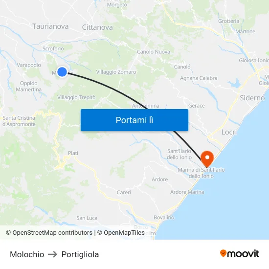 Molochio to Portigliola map