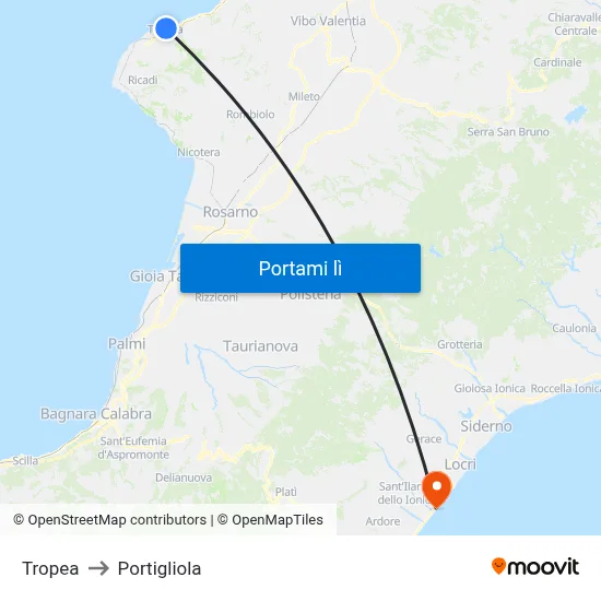 Tropea to Portigliola map