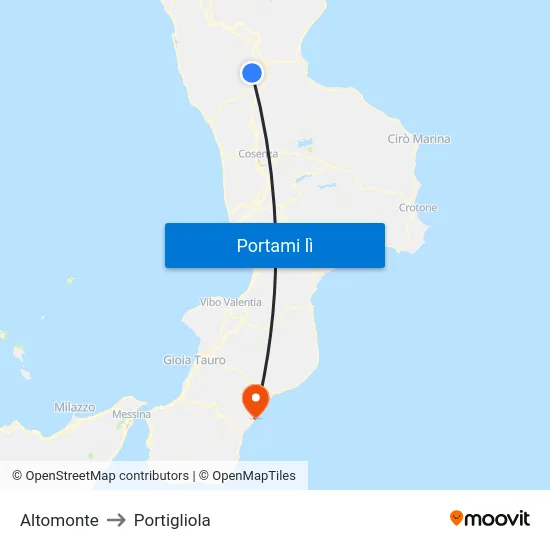 Altomonte to Portigliola map