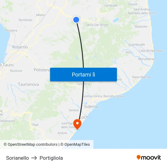 Sorianello to Portigliola map