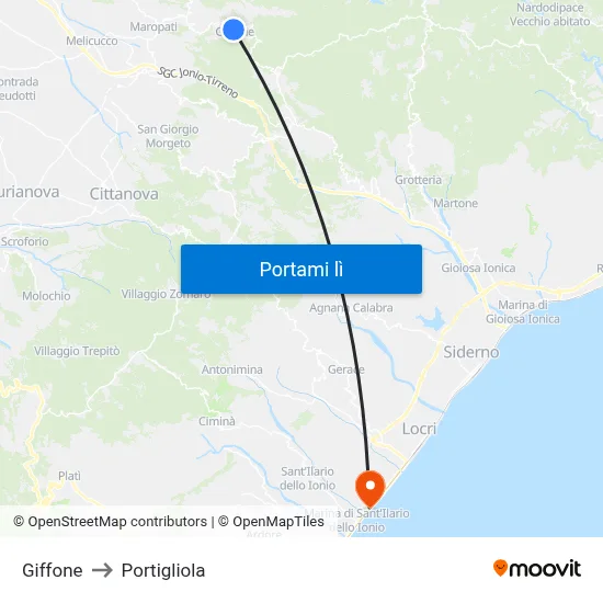 Giffone to Portigliola map