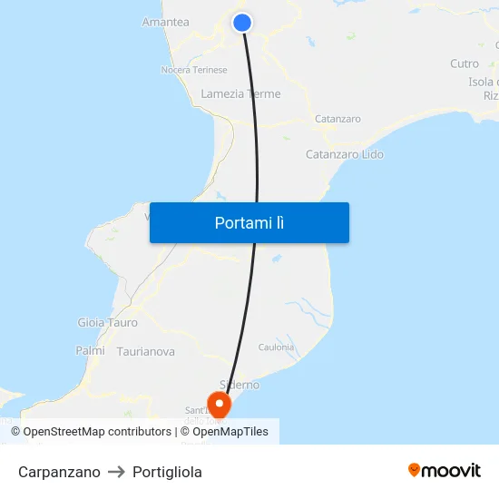 Carpanzano to Portigliola map
