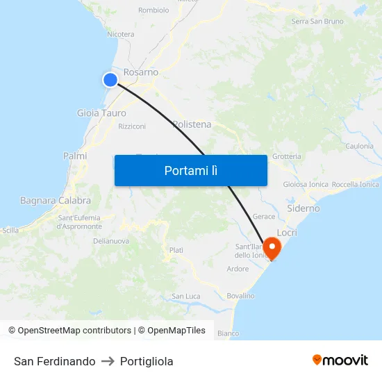 San Ferdinando to Portigliola map