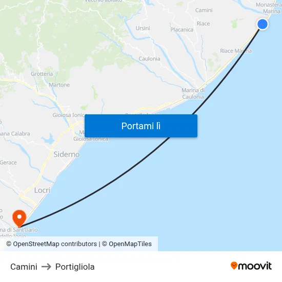 Camini to Portigliola map