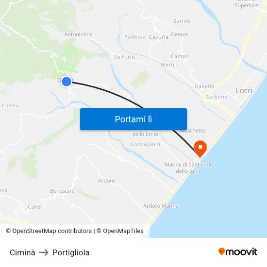 Ciminà to Portigliola map