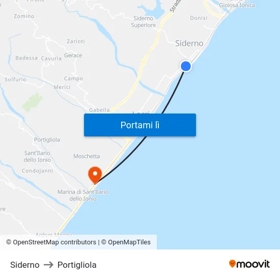 Siderno to Portigliola map