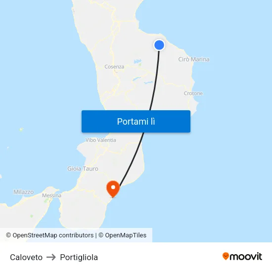 Caloveto to Portigliola map
