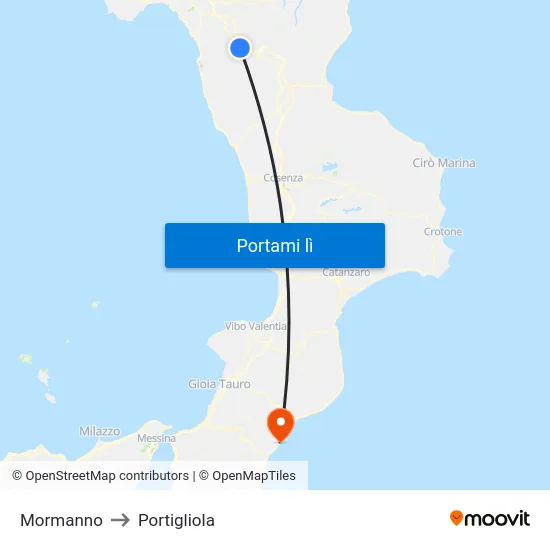 Mormanno to Portigliola map