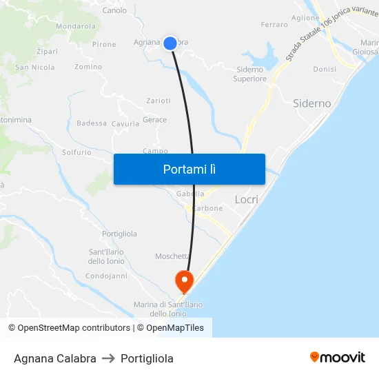 Agnana Calabra to Portigliola map