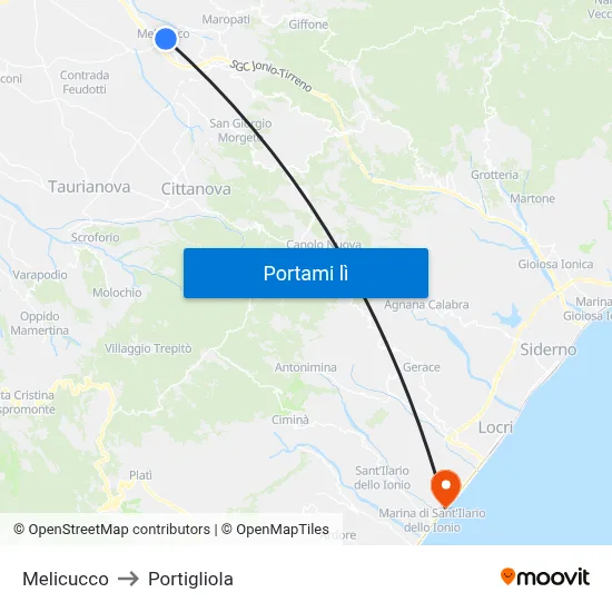 Melicucco to Portigliola map