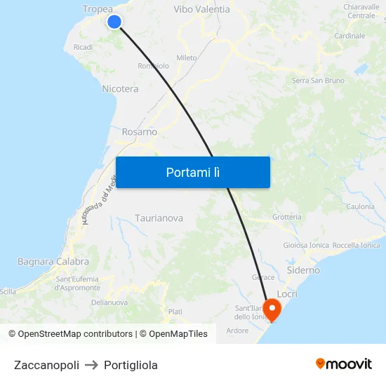 Zaccanopoli to Portigliola map