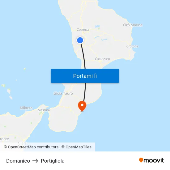Domanico to Portigliola map