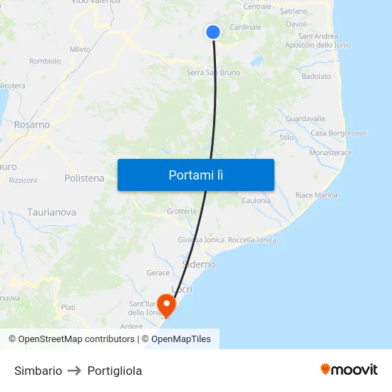 Simbario to Portigliola map