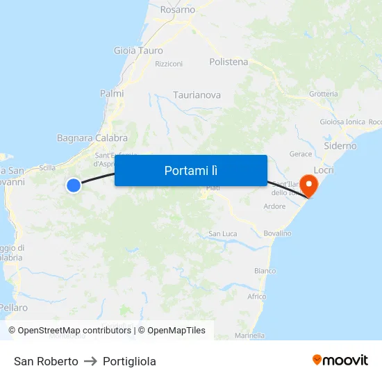 San Roberto to Portigliola map