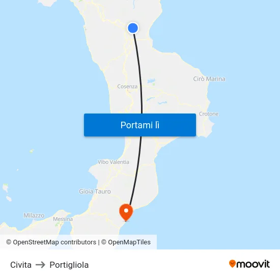 Civita to Portigliola map