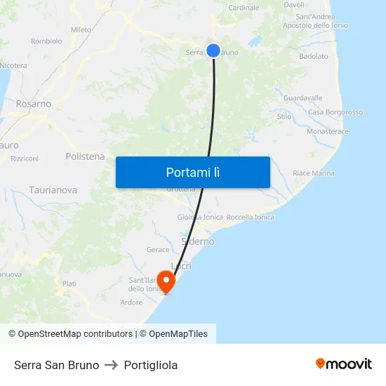 Serra San Bruno to Portigliola map