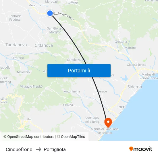 Cinquefrondi to Portigliola map