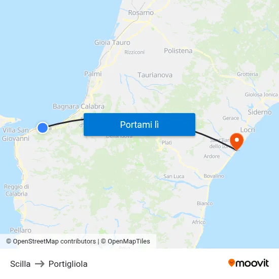 Scilla to Portigliola map